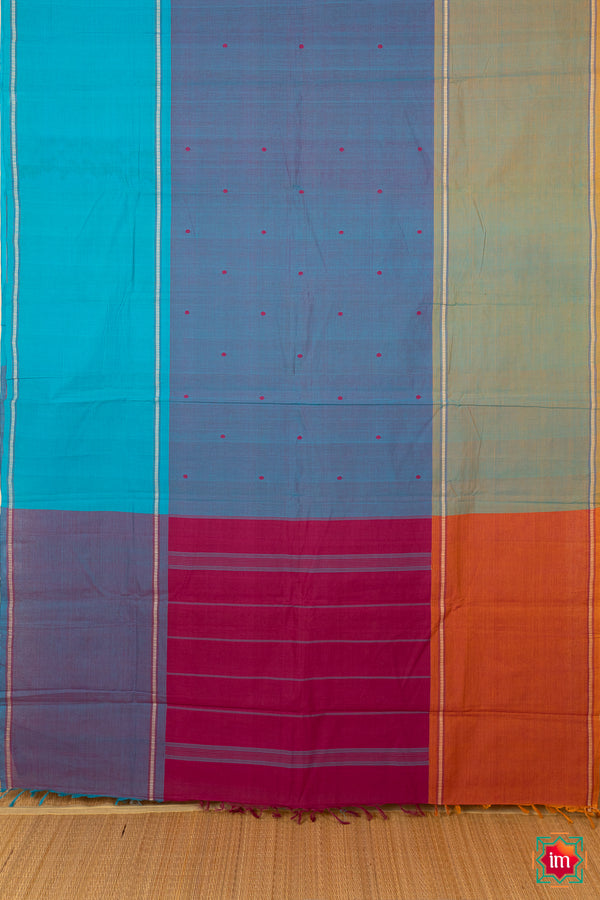 Blue Mubbagam Kanchi Cotton Saree Mridula-The Indian Motif