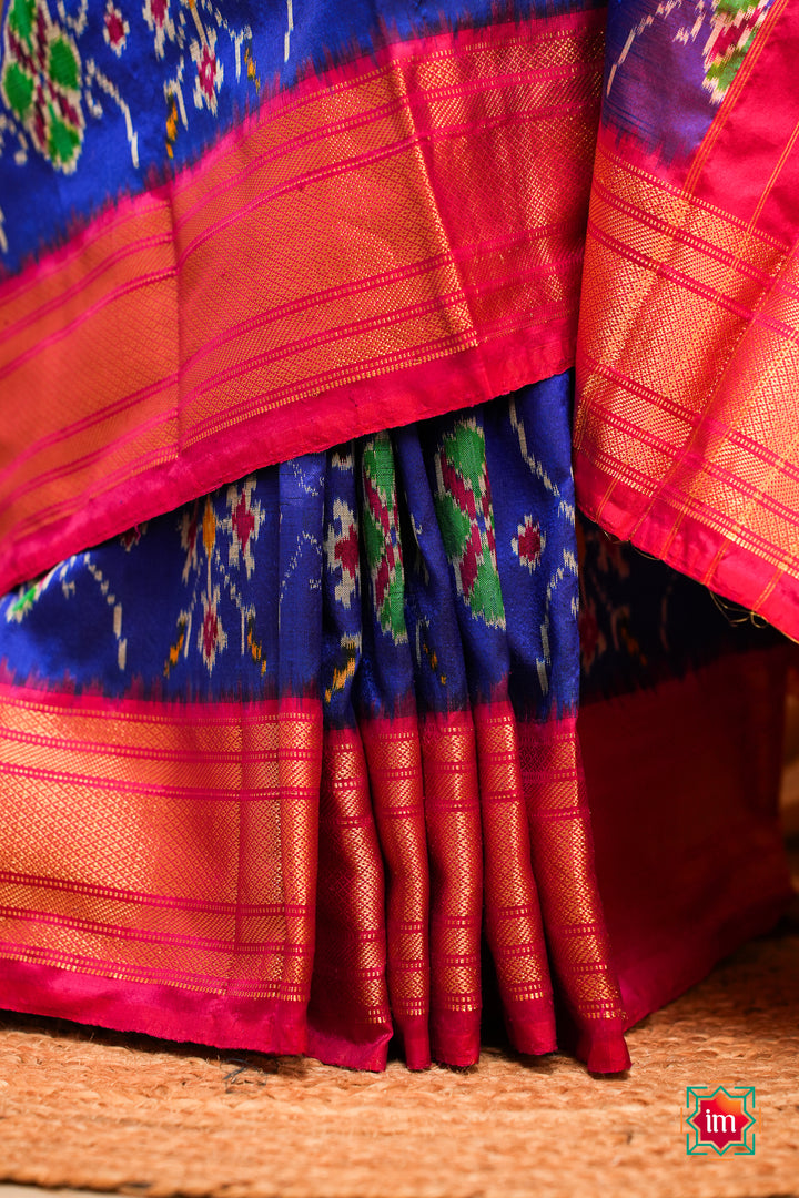 Blue-With-Red-Pochampally-Ikkat-Silk-Saree-Minsaram-4-The-Indian-Motif