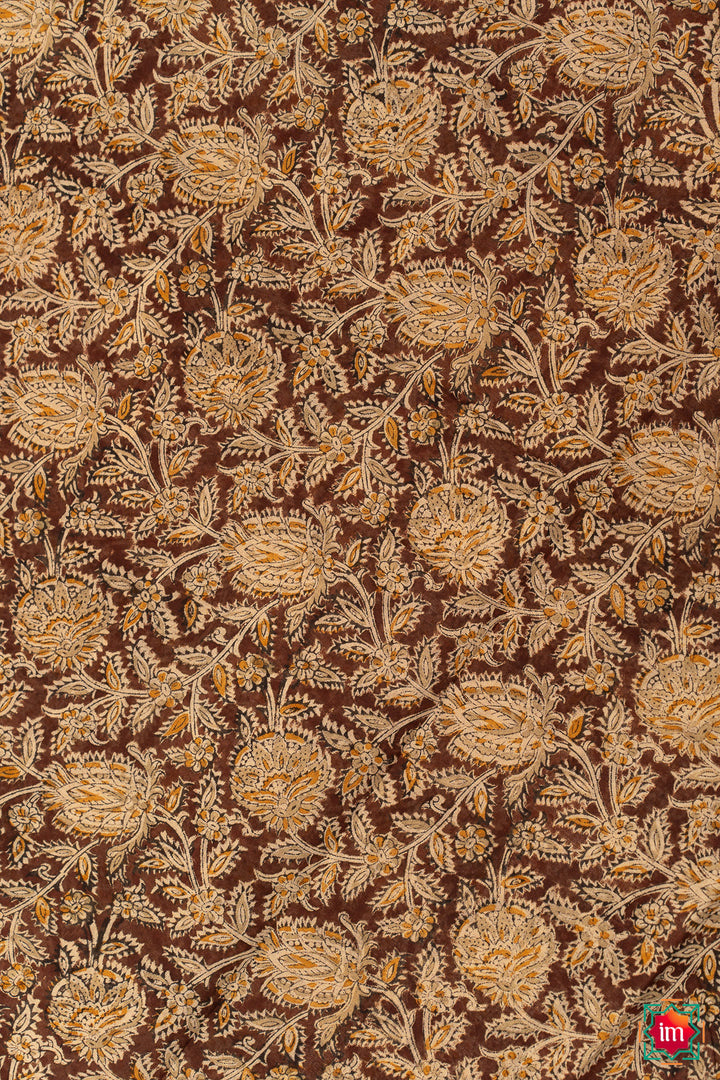 Brown And Mustard Floral Machilipatnam Handblock Mul Cotton Saree Bhoomi-4-The Indian Motif