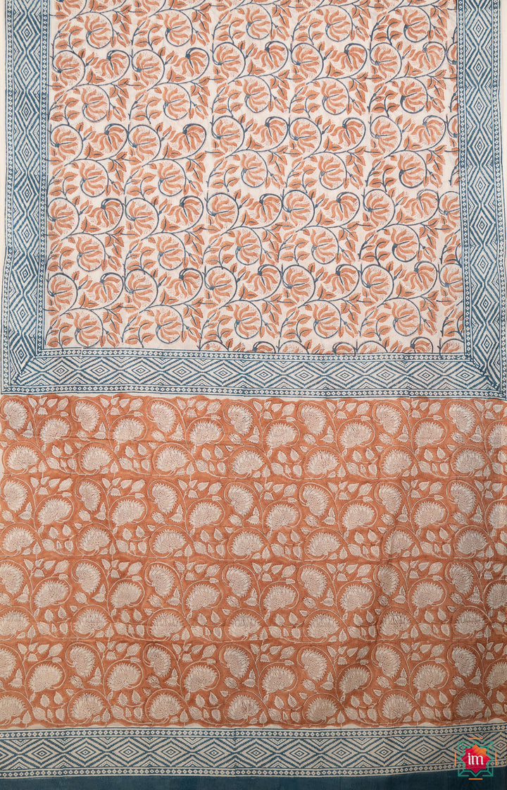 Brown-Floral-Bagru-Handblock-Printed-Mul-Cotton-Saree-Maati-5-The-Indian-motif