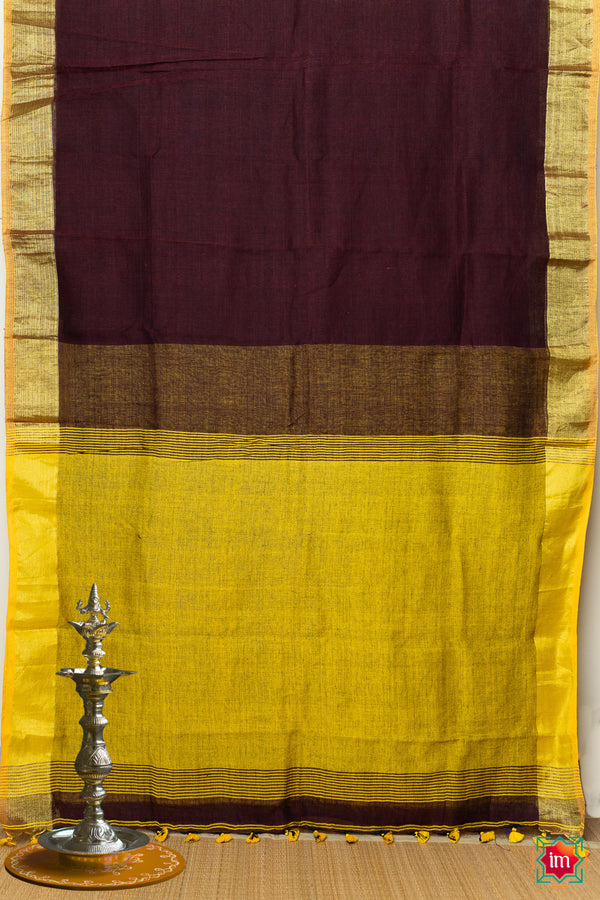 Brown-Linen-With-Tissue-Zari-Saree-Dhriti-The-Indian-Motif