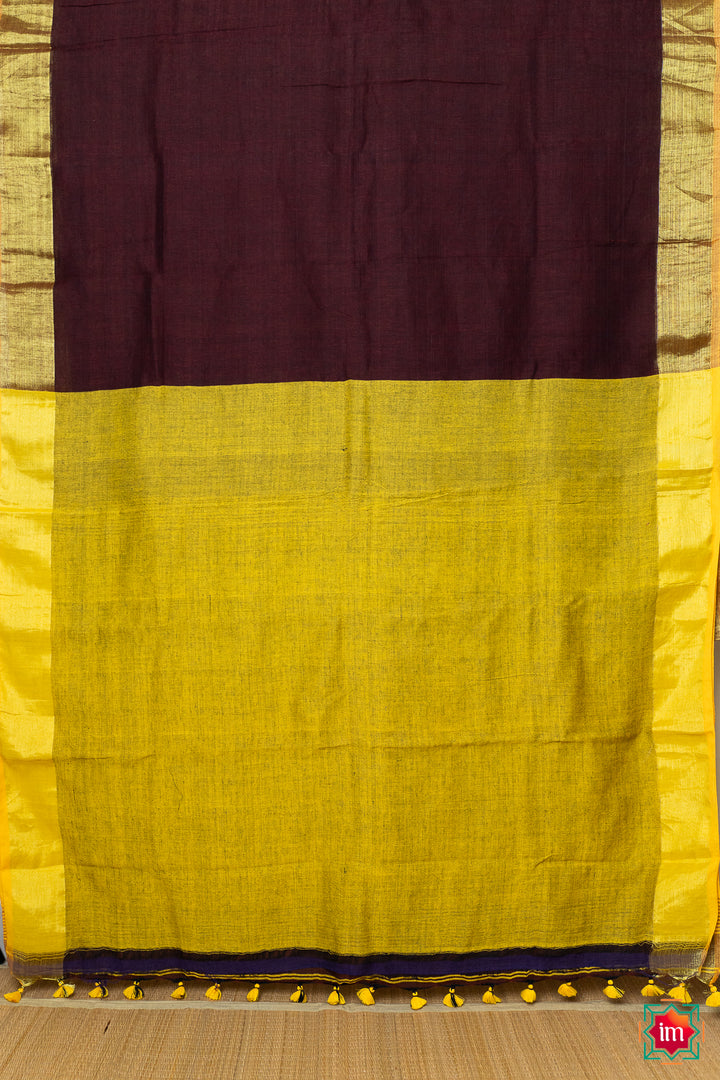 Brown-Linen-With-Tissue-Zari-Saree-Dhriti-5-The-Indian-Motif
