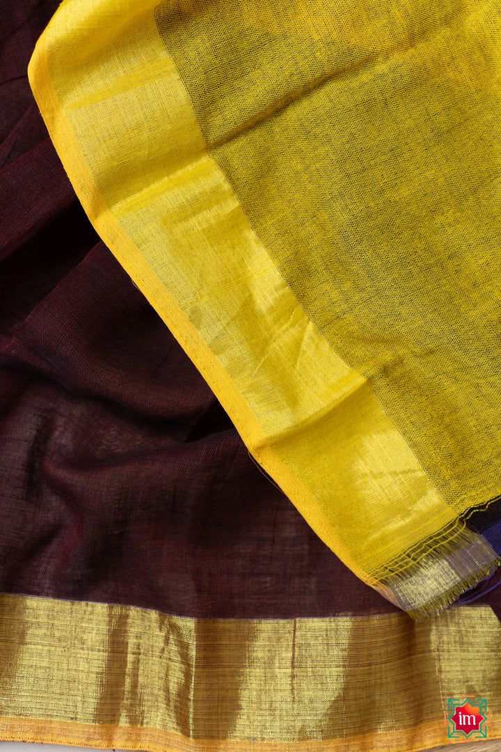 Brown-Linen-With-Tissue-Zari-Saree-Dhriti-6-The-Indian-Motif