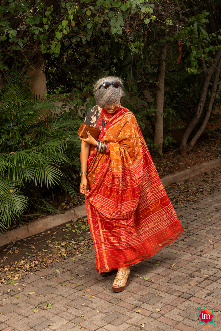 Brown Sambalpur Ikkat Cotton Saree Khyati-3-The Indian Motif