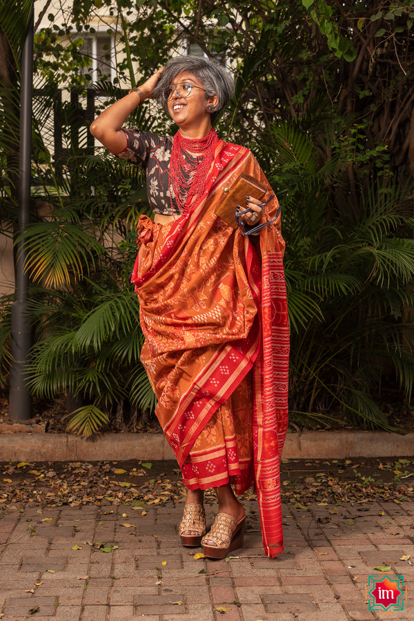 Brown Sambalpur Ikkat Cotton Saree Khyati-The Indian Motif