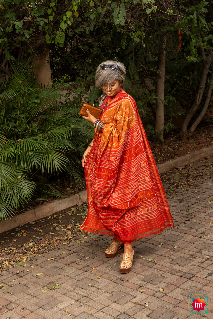Brown Sambalpur Ikkat Cotton Saree Khyati-2-The Indian Motif