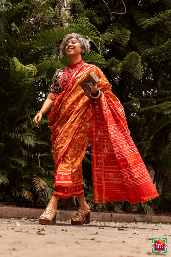Brown Sambalpur Ikkat Cotton Saree Khyati-6-The Indian Motif