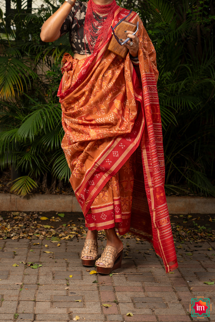 Brown Sambalpur Ikkat Cotton Saree Khyati-1-The Indian Motif