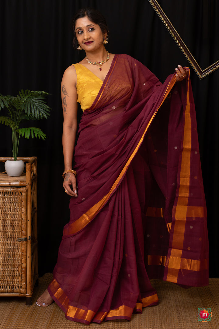 Brown Venkatgiri Cotton Saree Bhoomija-1-The Indian Motif