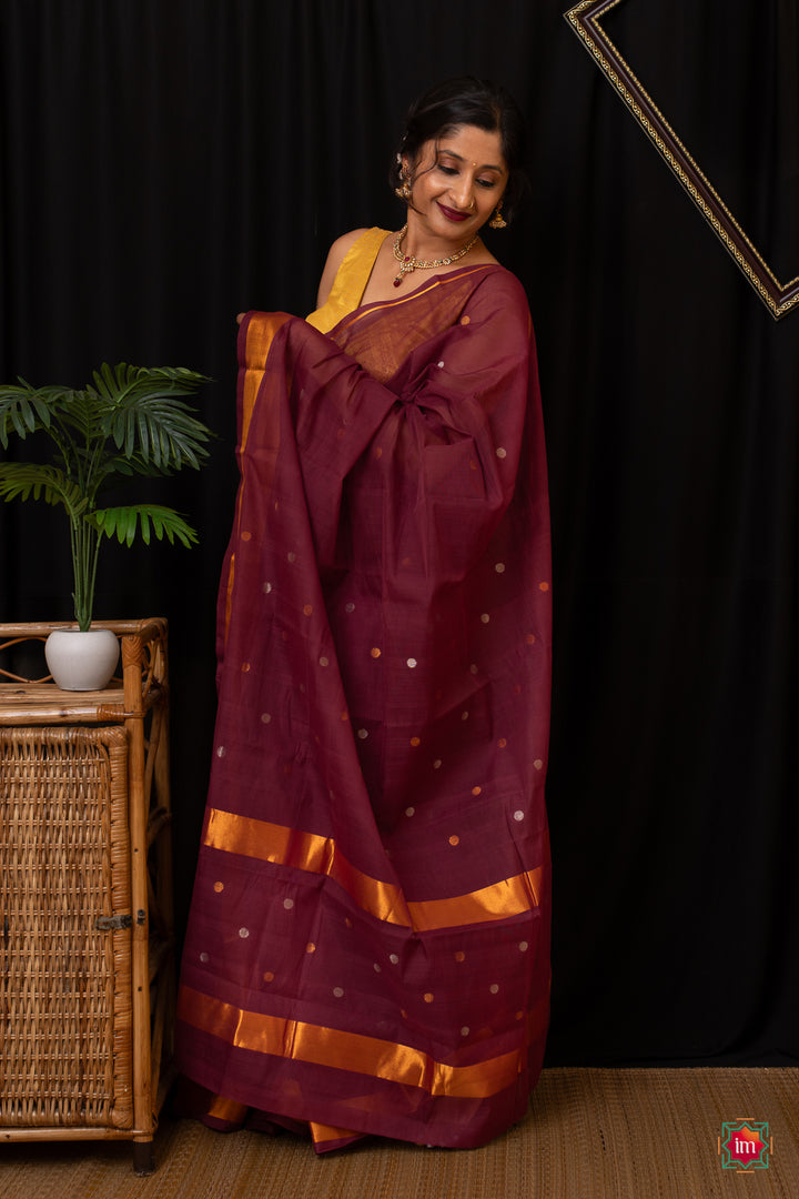Brown Venkatgiri Cotton Saree Bhoomija-2-The Indian Motif