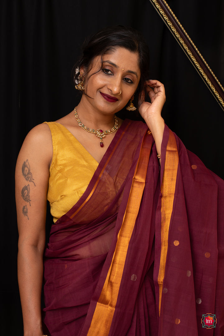 Brown Venkatgiri Cotton Saree Bhoomija-3-The Indian Motif