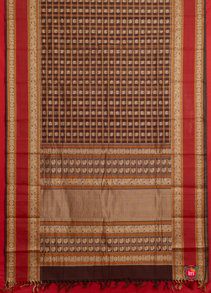 Brown-With-Red-1000-Butta-Cotton-Saree-Bhoomi-1-The-Indian-Motif