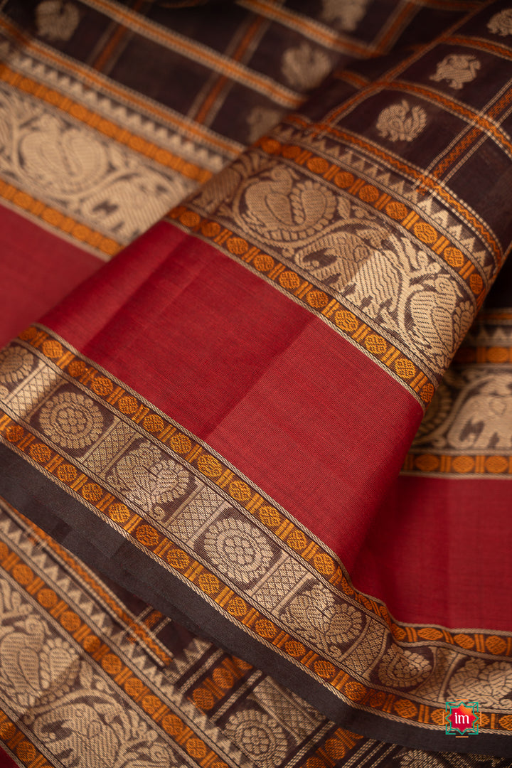 Brown-With-Red-1000-Butta-Cotton-Saree-Bhoomi-4-The-Indian-Motif