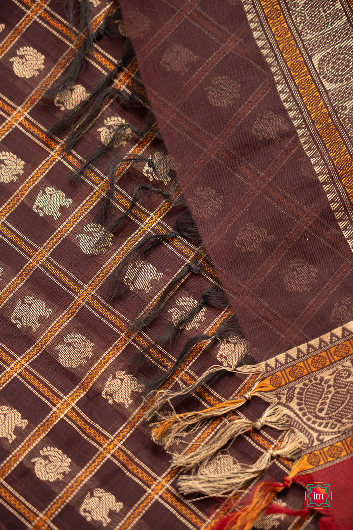 Brown-With-Red-1000-Butta-Cotton-Saree-Bhoomi-6-The-Indian-Motif