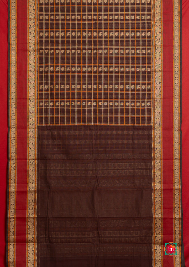 Brown-With-Red-1000-Butta-Cotton-Saree-Bhoomi-7-The-Indian-Motif