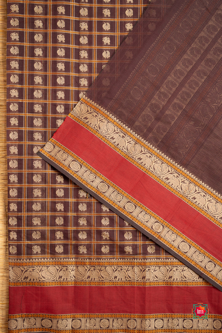 Brown-With-Red-1000-Butta-Cotton-Saree-Bhoomi-8-The-Indian-Motif