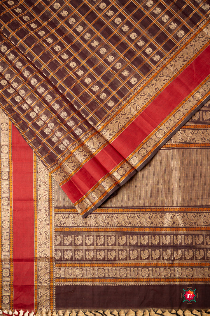 Brown-With-Red-1000-Butta-Cotton-Saree-Bhoomi-Thr-Indian-Motif