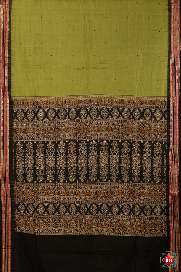 Chutney-Green-With-Black-Handloom-Cotton-Bomkai-Saree-Misri-The-Indian-Motif