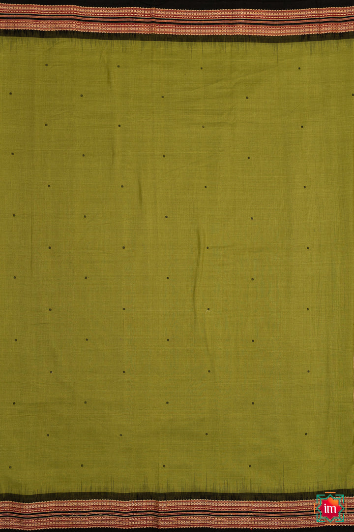 Chutney-Green-With-Black-Handloom-Cotton-Bomkai-Saree-Misri-4-The-Indian-Motif