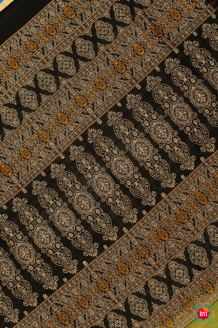 Chutney-Green-With-Black-Handloom-Cotton-Bomkai-Saree-Misri-5-The-Indian-Motif