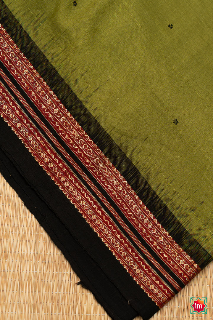 Chutney-Green-With-Black-Handloom-Cotton-Bomkai-Saree-Misri-1-The-Indian-Motif