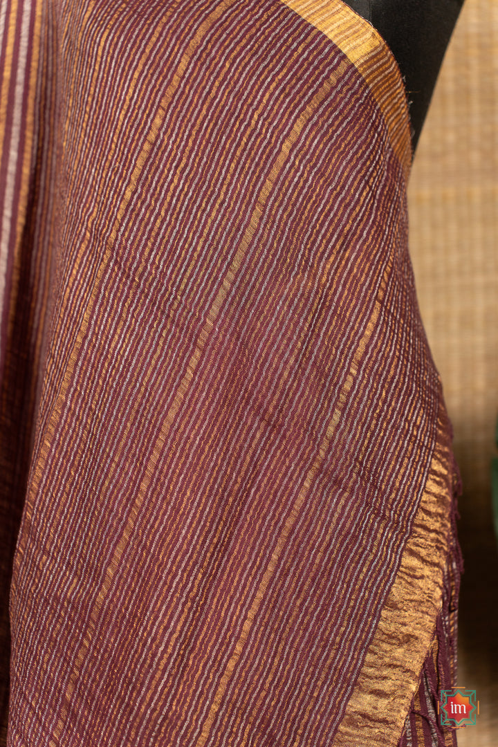 Coca-brown-Purple-shot-Handwoven-Linen-With-Zari-Saree-Cocoa-charm-4-The-Indian-Motif