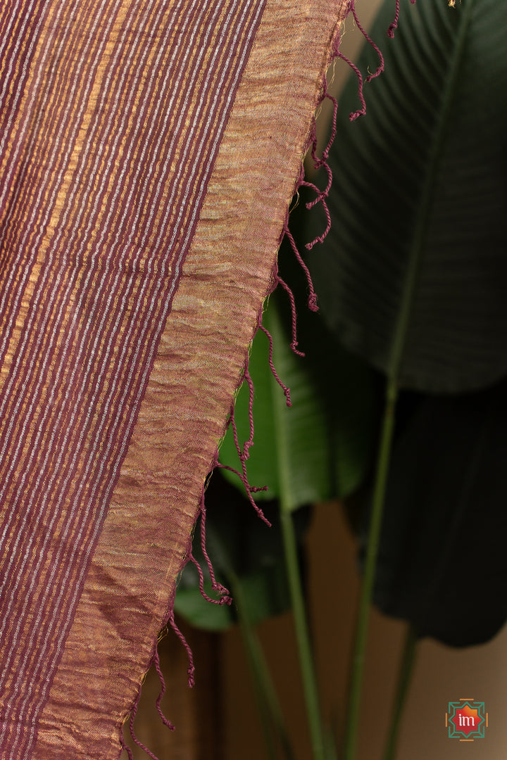 Coca-brown-Purple-shot-Handwoven-Linen-With-Zari-Saree-Cocoa-charm-6-The-Indian-Motif