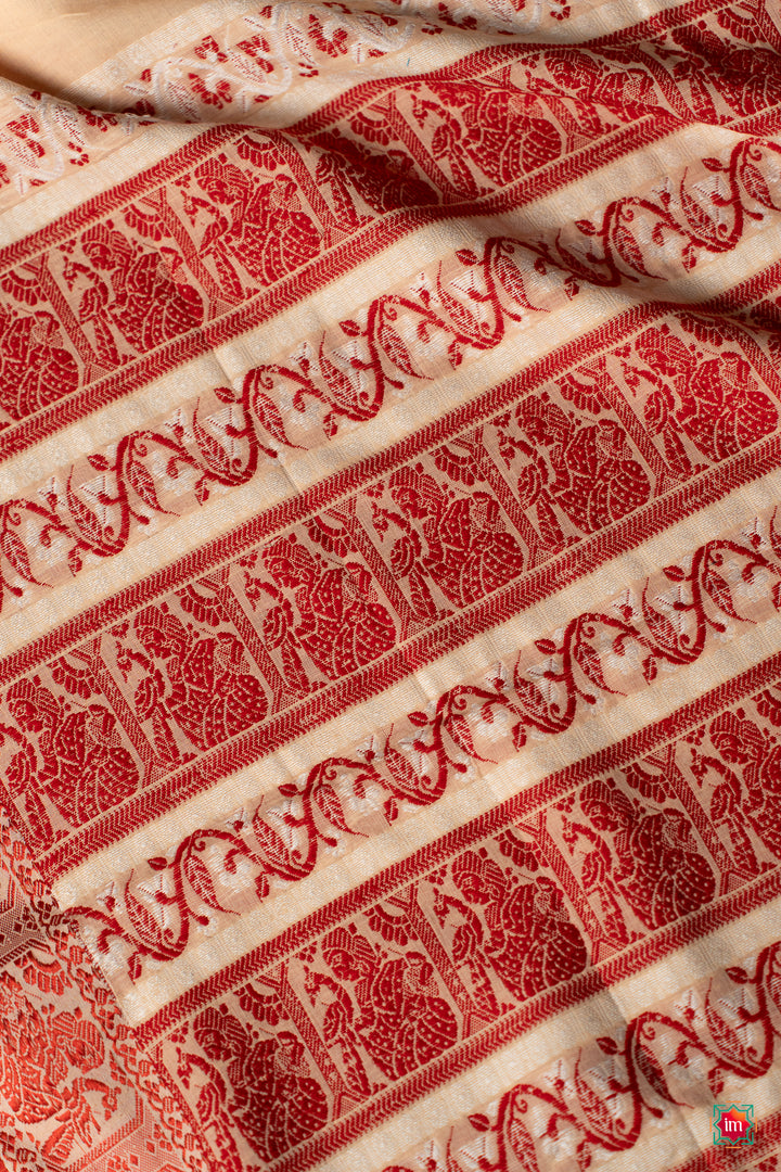 Cream-With-Red-Bengal-Soft-Cotton-Saree-Malika-4-The-Indian-Motif