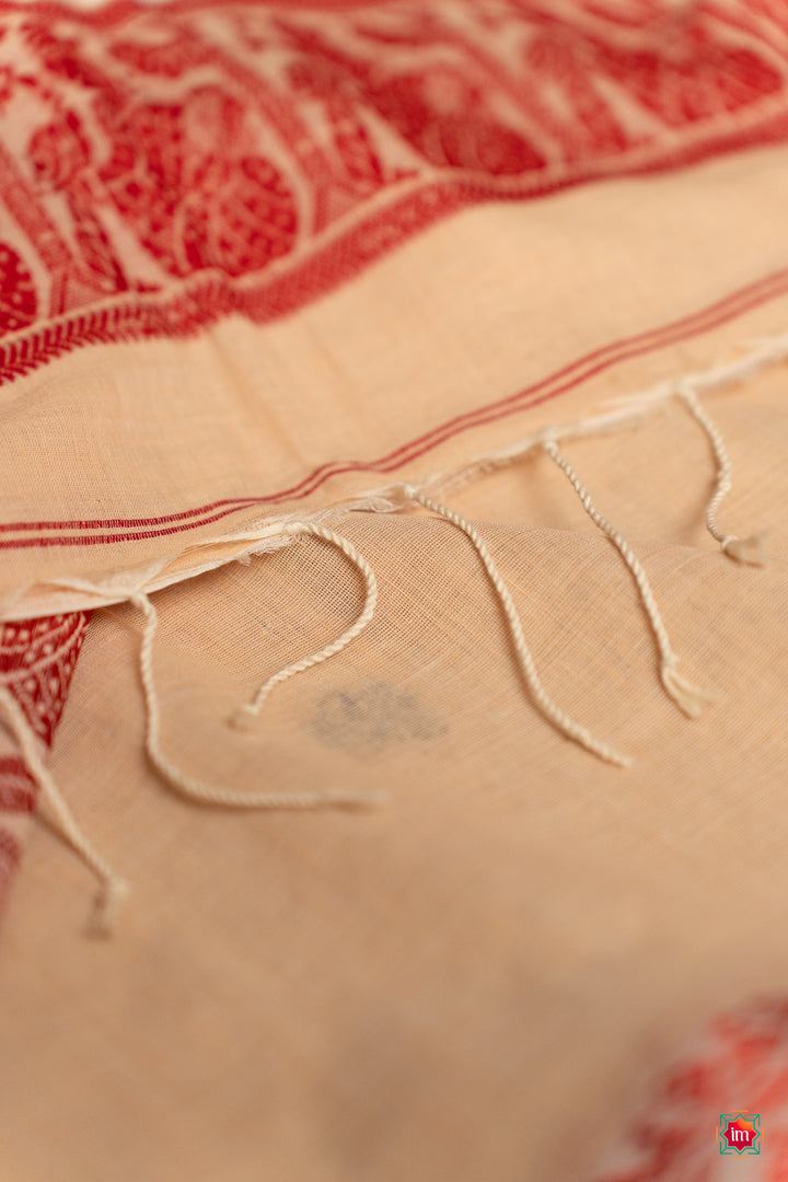Cream-With-Red-Bengal-Soft-Cotton-Saree-Malika-9-The-Indian-Motif