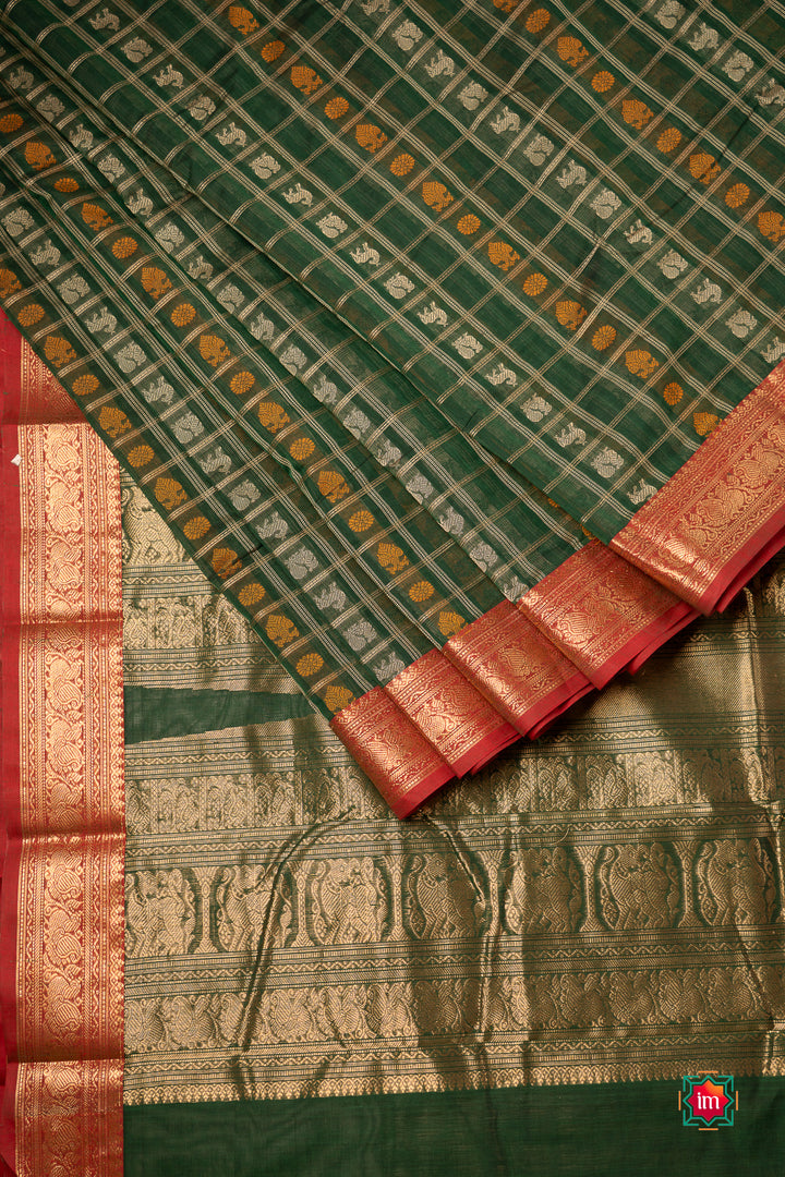 Deep-Green-1000-Butta-Cotton-Saree-With-Zari-Work-Meenakshi-The-Indian-Motif