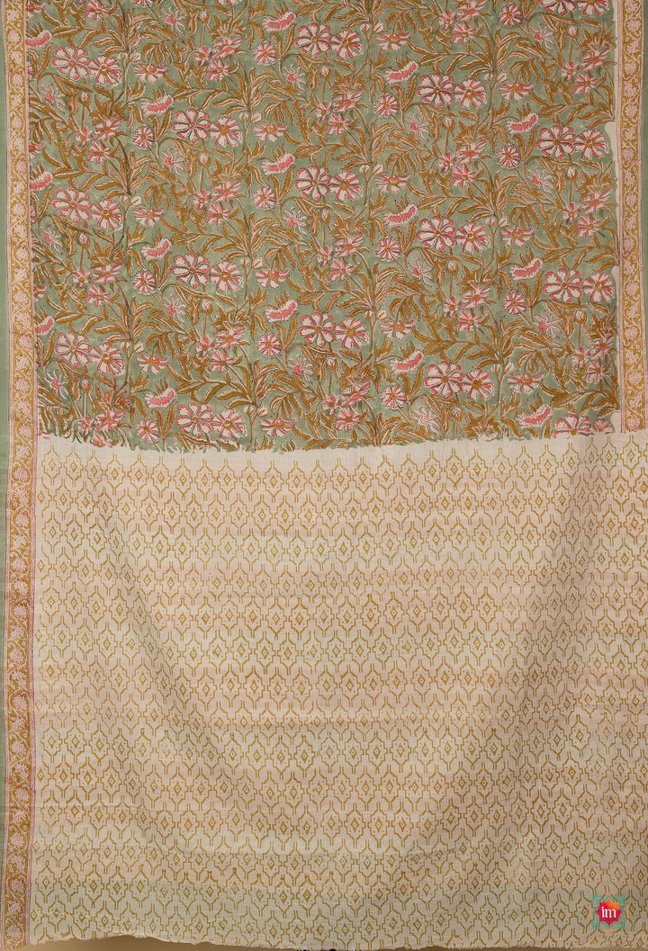 Green-Floral-Bagru-Handblock-Printed-Mul-Cotton-Saree-Meeta-5-The-Indian-Motif