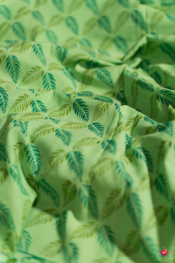 
Green Mangalgiri Cotton With Handblock prints Jugalbandhi Saree Summer Love-2-The Indian Motif
