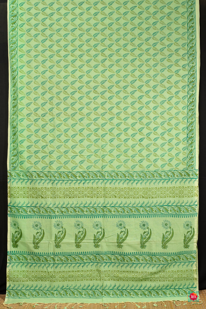 
Green Mangalgiri Cotton With Handblock prints Jugalbandhi Saree Summer Love-The Indian Motif
