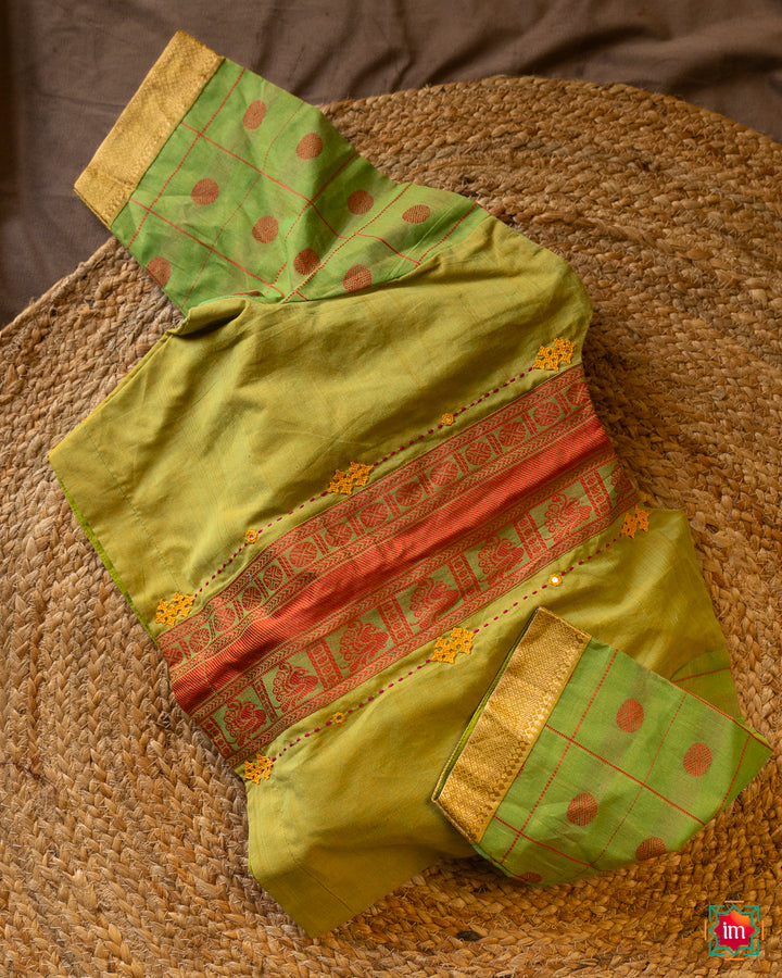 Green Mangalgiri Kutch Embroidery Blouse Bhairav-3-The Indian Motif
