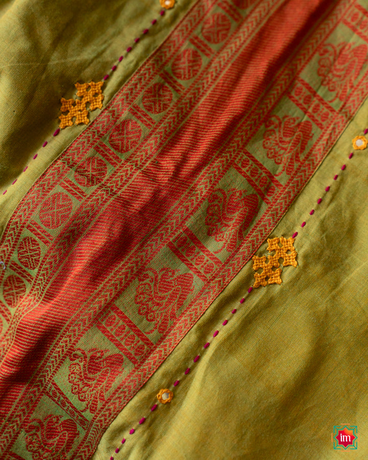 Green Mangalgiri Kutch Embroidery Blouse Bhairav-4-The Indian Motif