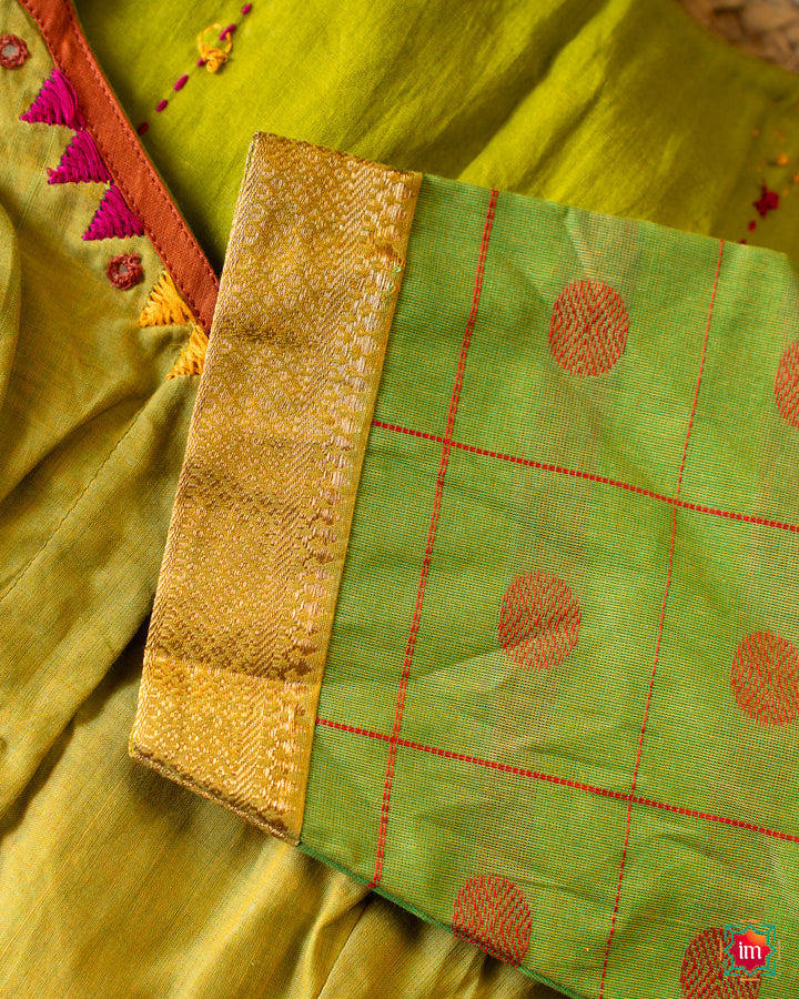 Green Mangalgiri Kutch Embroidery Blouse Bhairav-5-The Indian Motif