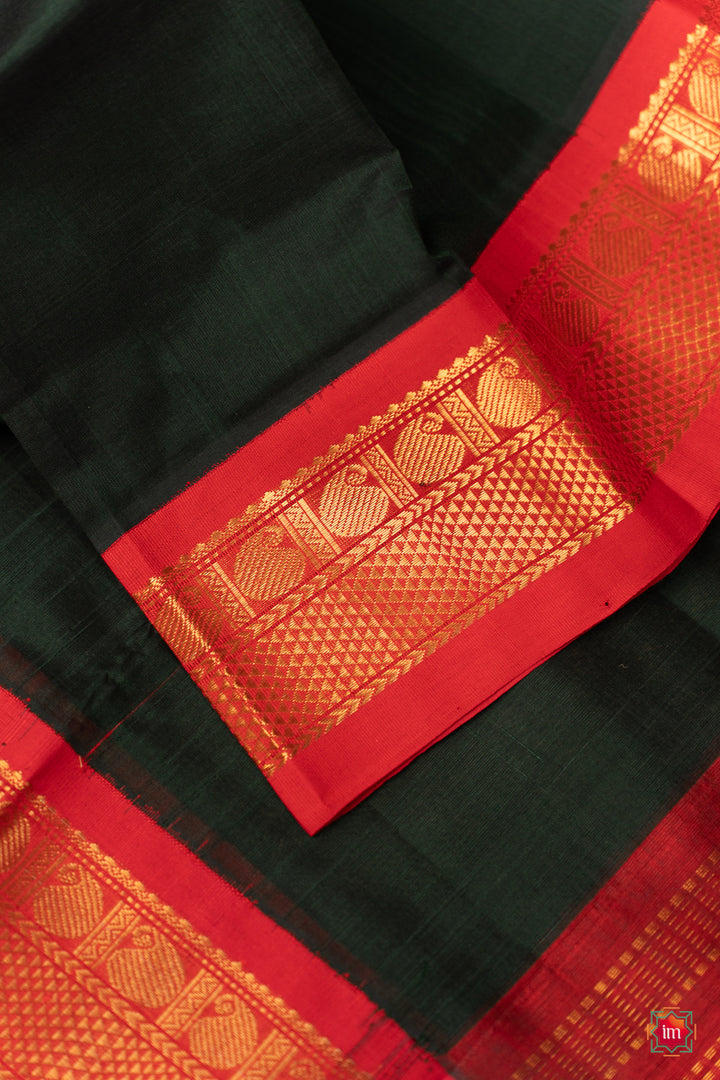 Green with Red Silk Kanchi Silk Cotton Saree Tapaswi-1-The Indian Motif