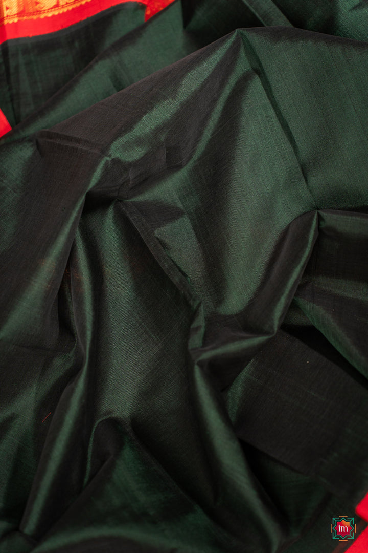 Green with Red Silk Kanchi Silk Cotton Saree Tapaswi-2-The Indian Motif