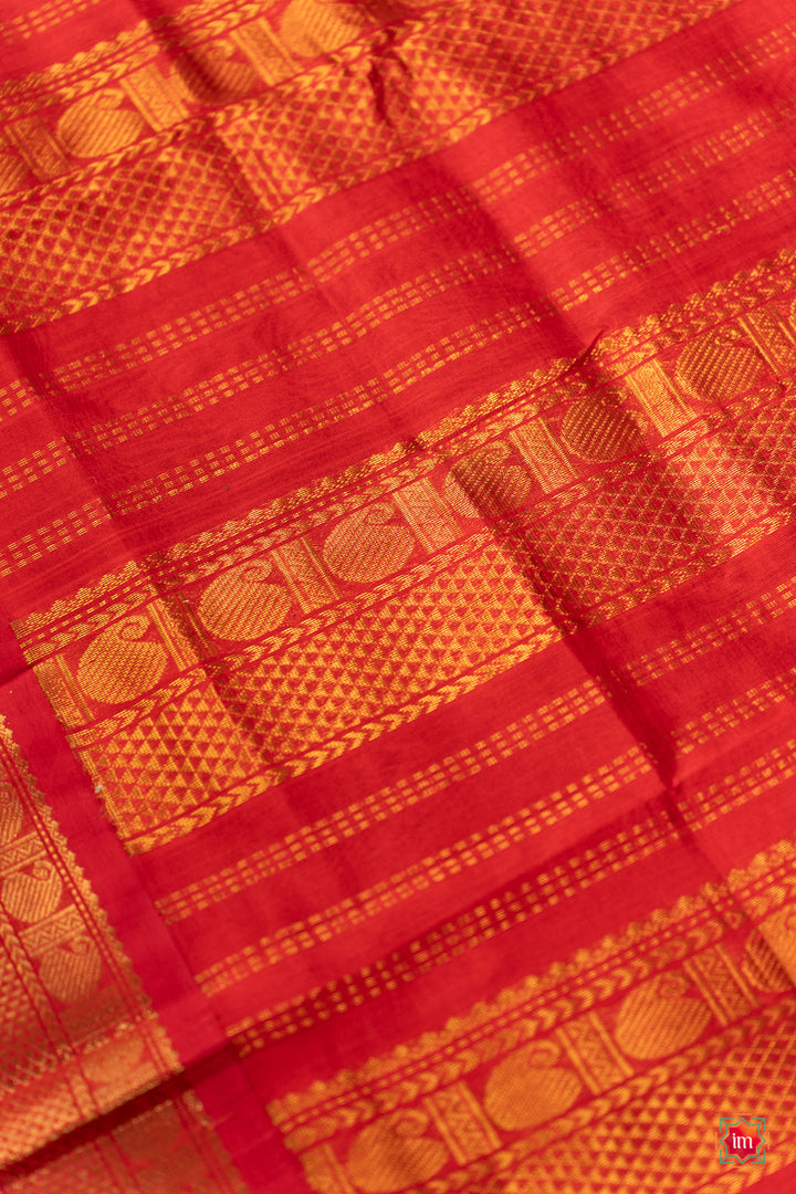 Green with Red Silk Kanchi Silk Cotton Saree Tapaswi-4-The Indian Motif