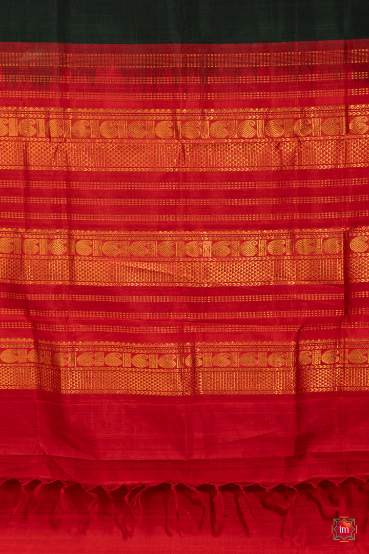 Green with Red Silk Kanchi Silk Cotton Saree Tapaswi-5-The Indian Motif
