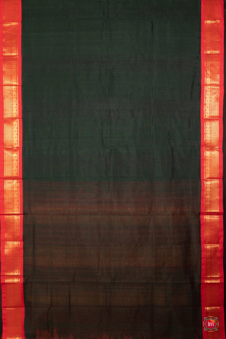 Green with Red Silk Kanchi Silk Cotton Saree Tapaswi-6-The Indian Motif