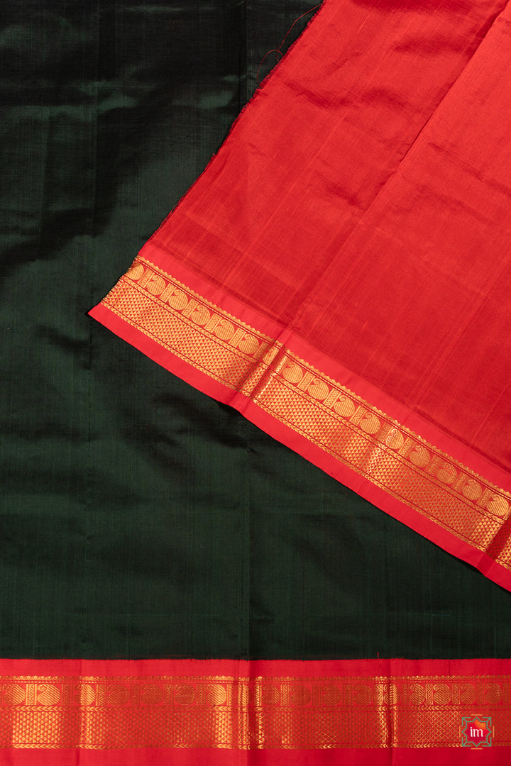 Green with Red Silk Kanchi Silk Cotton Saree Tapaswi-7-The Indian Motif