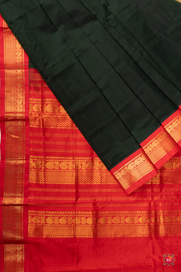 Green with Red Silk Kanchi Silk Cotton Saree Tapaswi-The Indian Motif