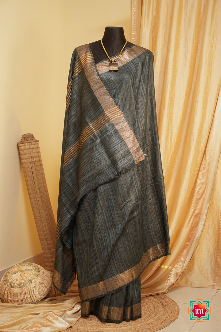 Grey-Black-Bhagalpur-Tussar-Handwoven-Silk-Saree-2-The-Indian-Motif