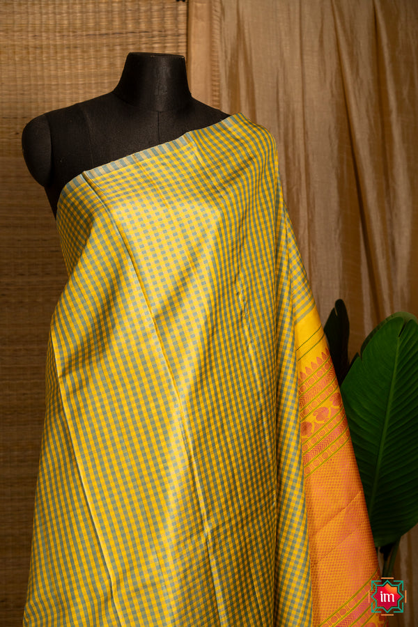Grey-and-Yellow-Checkered-Molkalmuru-Silk-Saree-Minsaram-The-Indian-Motif