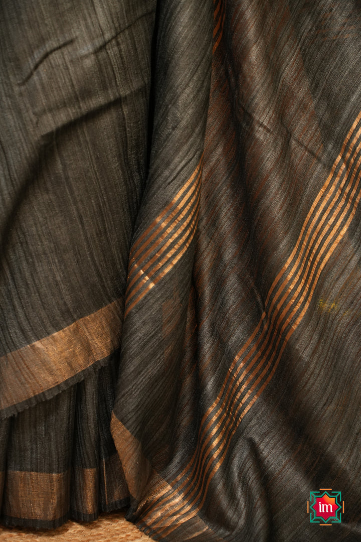 Grey-Black-Bhagalpur-Tussar-Handwoven-Silk-Saree-3-The-Indian-Motif