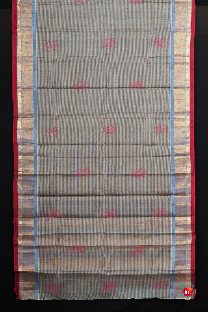 Grey Handloom Gadwal Silk Cotton Jugalbandhi Saree Gajaa-1-The Indian Motif