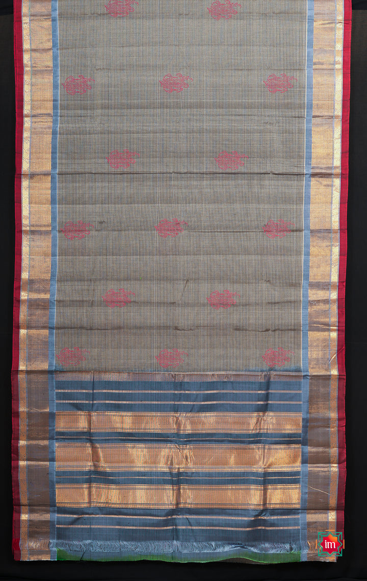 Grey Handloom Gadwal Silk Cotton Jugalbandhi Saree Gajaa-5-The Indian Motif