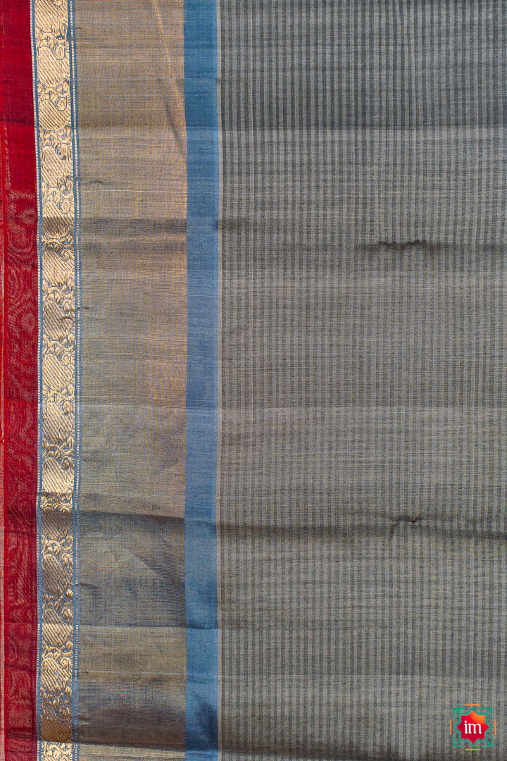 Grey Handloom Gadwal Silk Cotton Jugalbandhi Saree Gajaa-7-The Indian Motif