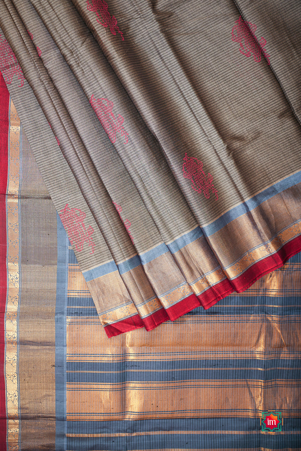 Grey Handloom Gadwal Silk Cotton Jugalbandhi Saree Gajaa-The Indian Motif